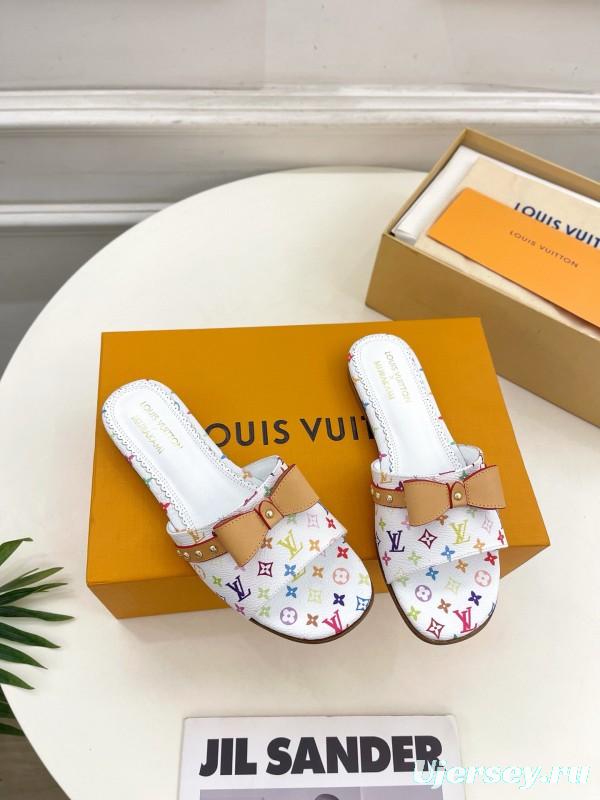2025 Slippers Louis Vuitton Multicolor Leather Bow MJ00290
