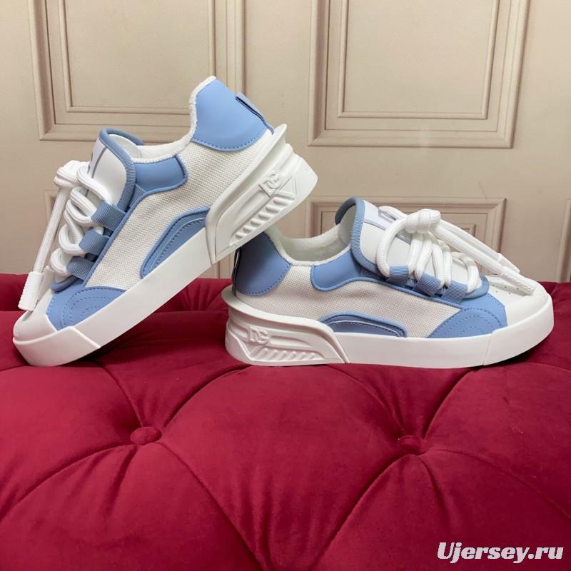 2025 Women Dolce & Gabbana White Blue Mesh Leather Sneakers