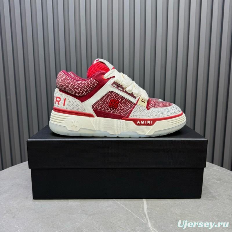 2024 Unisex Amiri Red White Leather Mesh Sneakers MJ00410