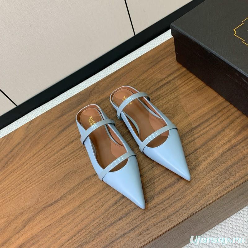 2025 Women Malone Souliers Light Blue Leather Flat Mule