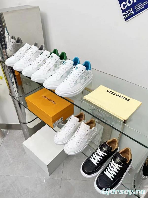 2024 Unisex Louis Vuitton White Blue Leather Sneakers Maxi Damier MJ00330