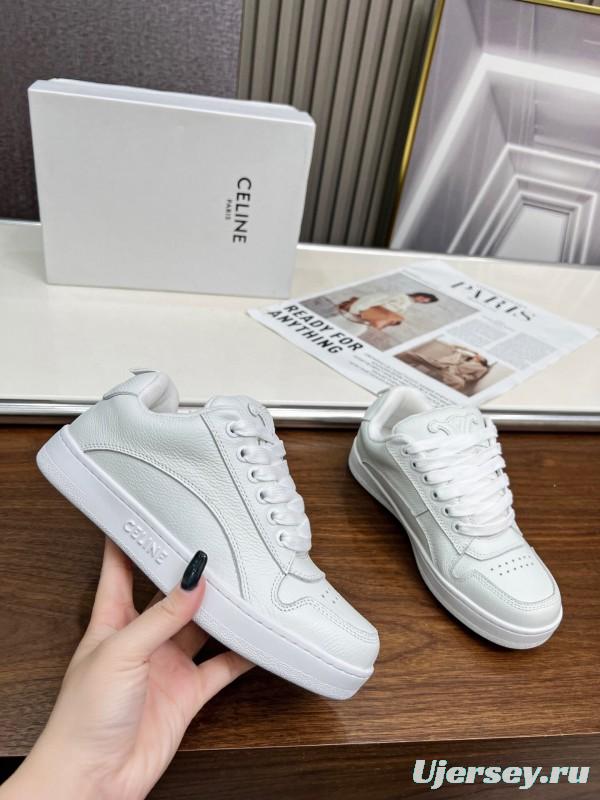 2025 Unisex CELINE White Leather Sneakers KFY00260