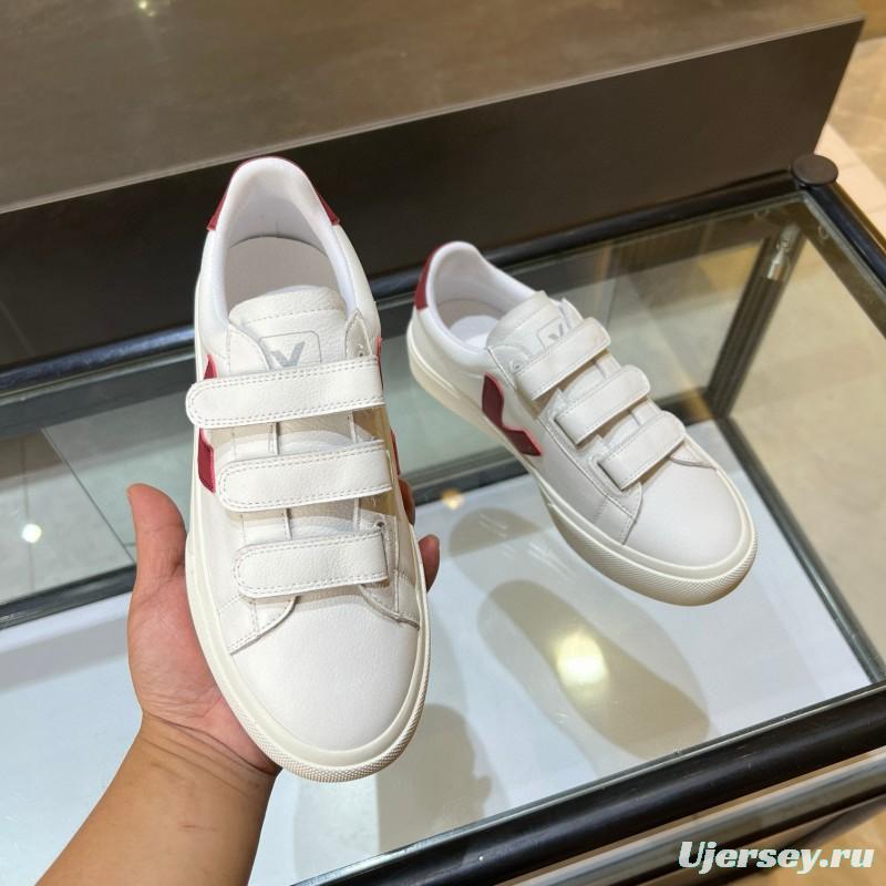 2025 Unisex VEJA White Burgundy Leather Canvas Sneakers MJ00240