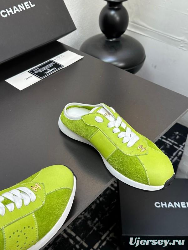 2025 Women CHANEL Green Suede Casual Sneakers Handmade For LY00360(F)