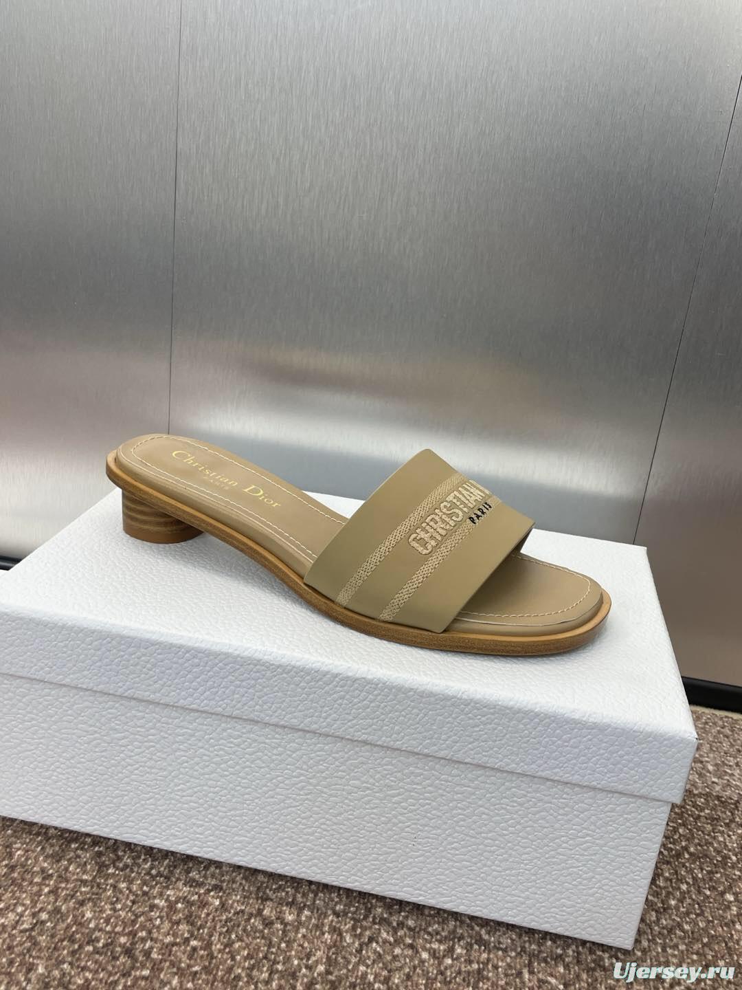 2025 Women Dior Beige Fabric Slide Sandals KFY00300
