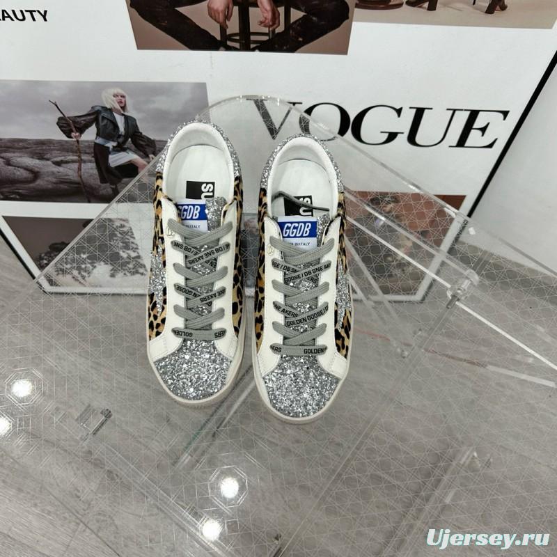 2025 Women GGDB Leopard Silver Glitter Leather Suede Sneakers