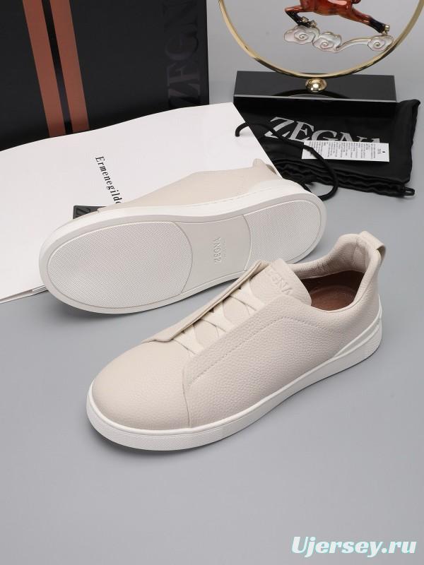 2024 Men Ermenegildo Zegna Beige Leather Low Top Sneakers MJ00240