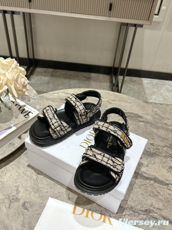 2025 Women Dior Black White Canvas Sandals KFY00300