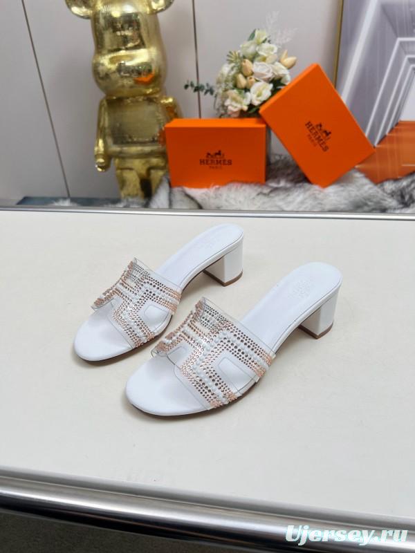 2025 Hermès White Leather Slippers H Pattern MJ00180