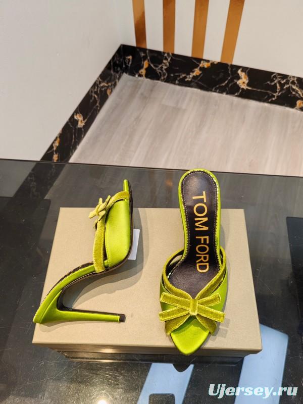 2025 Women TOM FORD Green Velvet High Heel Mules KFY00290