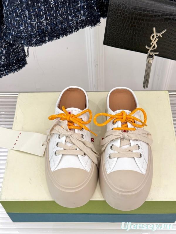 2025 Women Yves Saint Laurent White Leather Low-Top Platform Sneakers Yellow Laces Casual Chic YSL1234 (F)