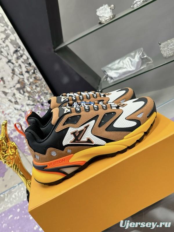 2025 Men Louis Vuitton Brown White Black Mesh Leather Sneakers MJ00420