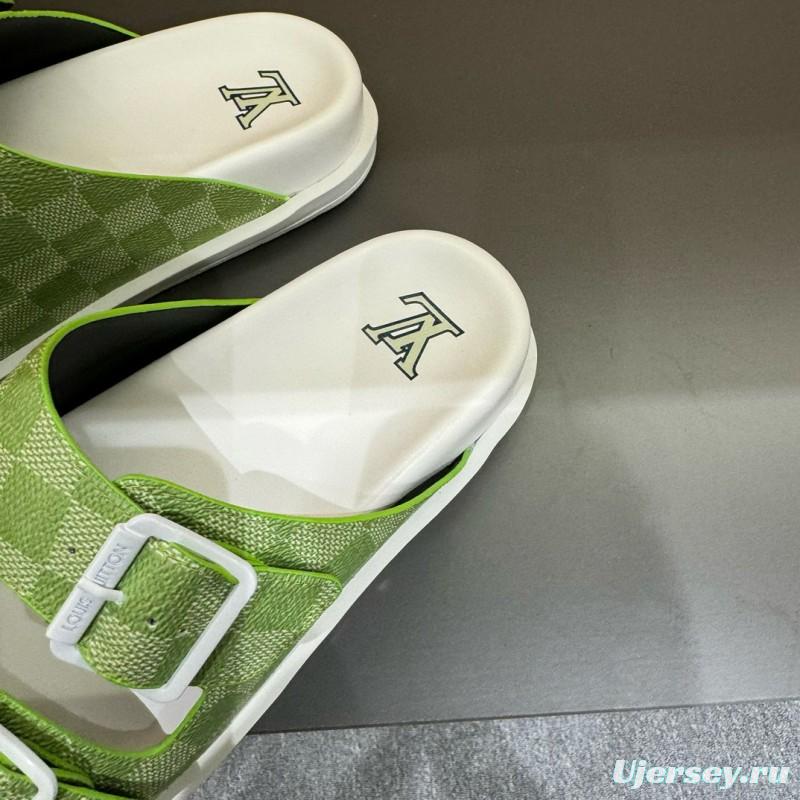 2024 Slippers Louis Vuitton Light Green White Leather Slippers