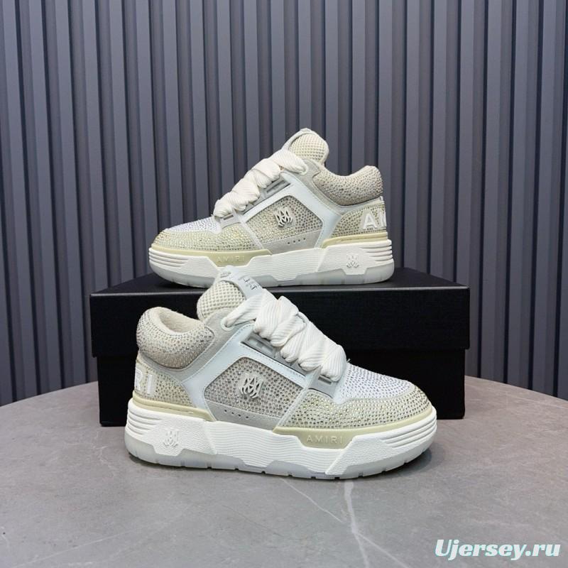 2024 Unisex Amiri Beige White Mesh Leather Sneakers MJ00410
