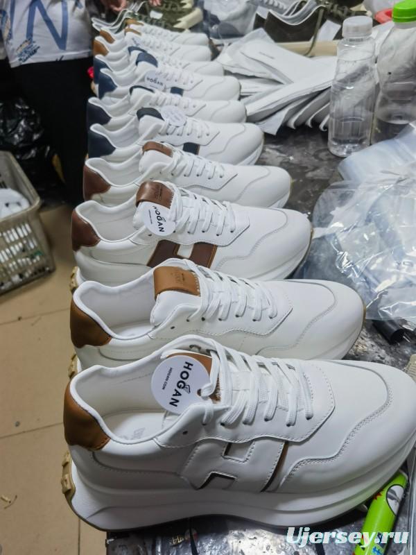 2025 Unisex HOGAN White Blue Brown Leather Sneakers H-STRIPES LY00360(F)/LY00370(M)