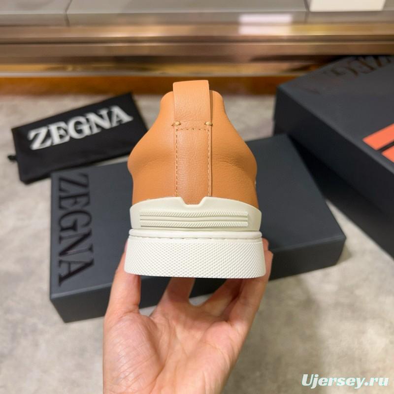 2024 Men Ermenegildo Zegna Camel Calf Leather Sneakers