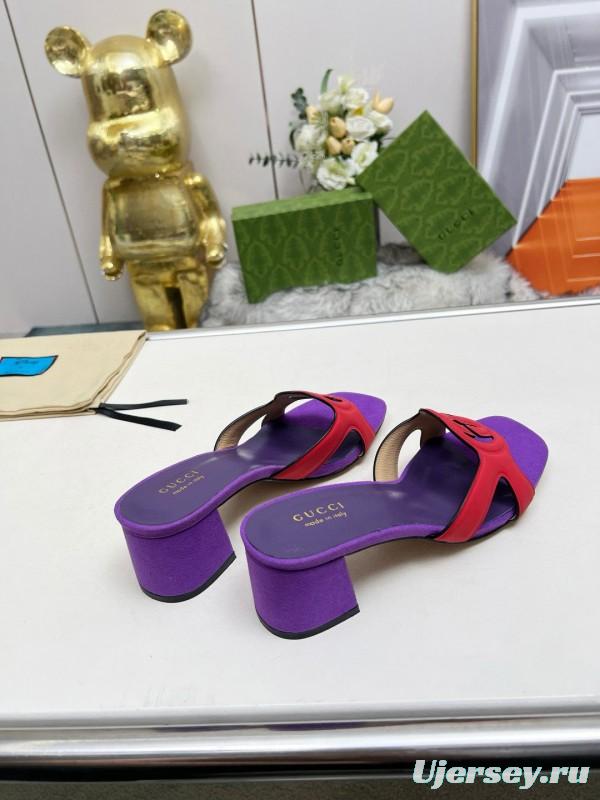 2025 Gucci Purple Red Leather Slippers MJ00190