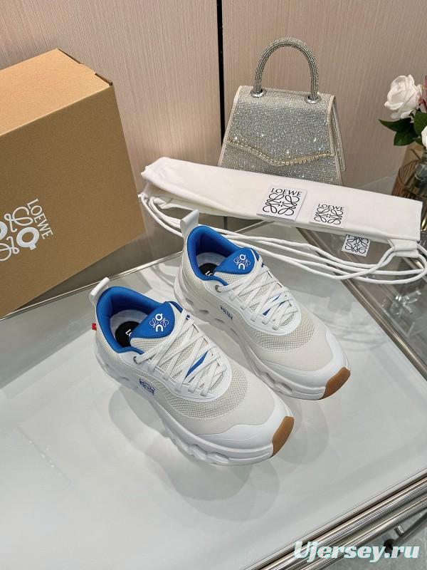 2025 Women Loewe White Blue Mesh Leather Sneakers