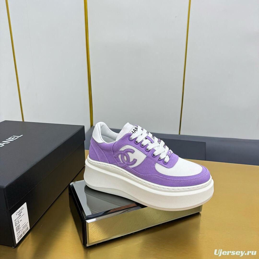 2025 Women Chanel Purple White Leather Canvas Sneakers