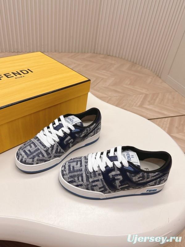2025 Unisex Fendi Blue White Leather Canvas Plimsolls FF Vintage Design LY00350(F)/LY00360(M)