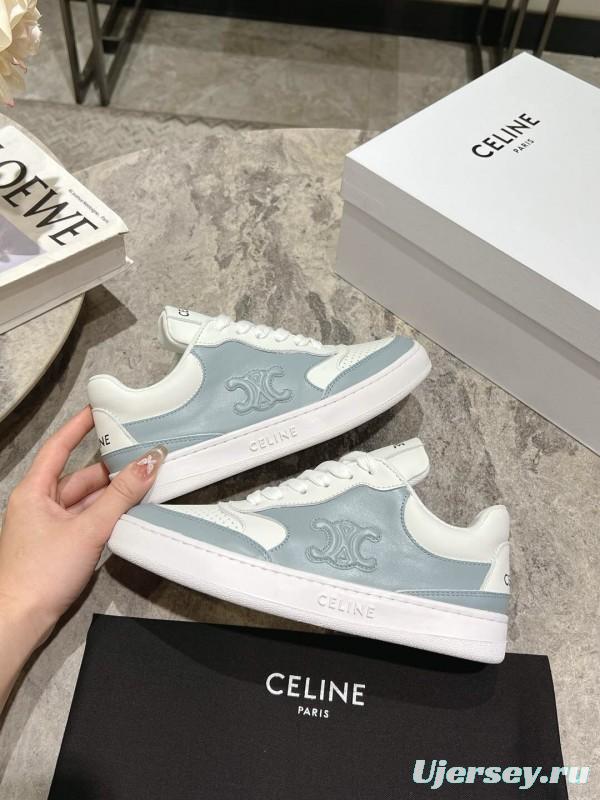 2025 Women Celine White Light Blue Leather Sneakers