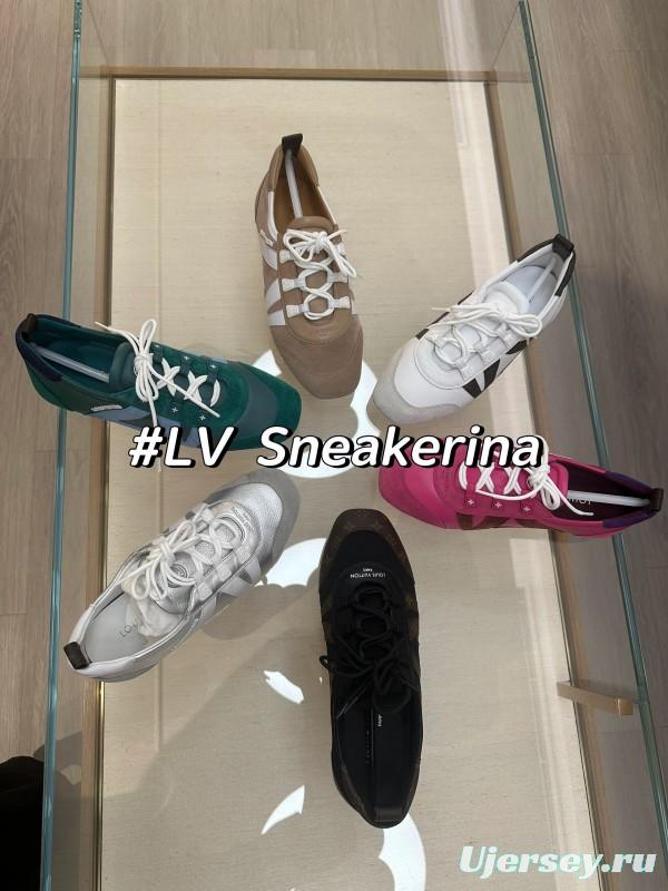 2025 Women Louis Vuitton Pink Purple Suede Leather Sneakers LY00340
