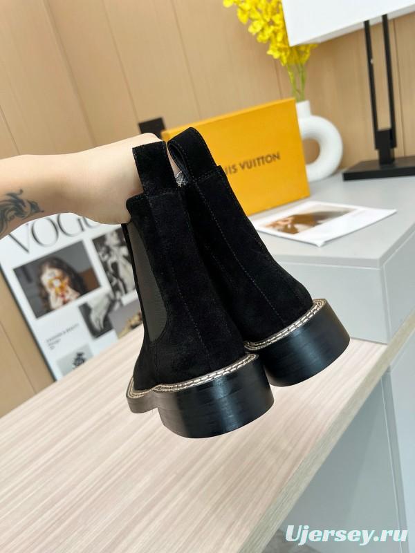 2024 Women Louis Vuitton Black Calf Suede Chelsea Boots MJ00340