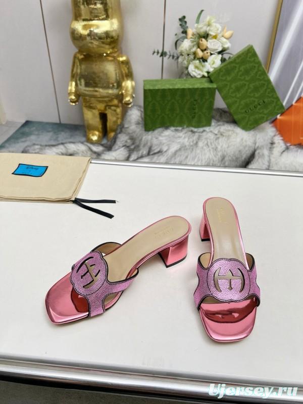2025 Gucci Pink Leather Slippers