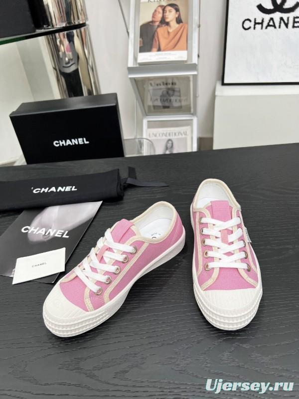 2025 Women Chanel Pink Canvas Sneakers