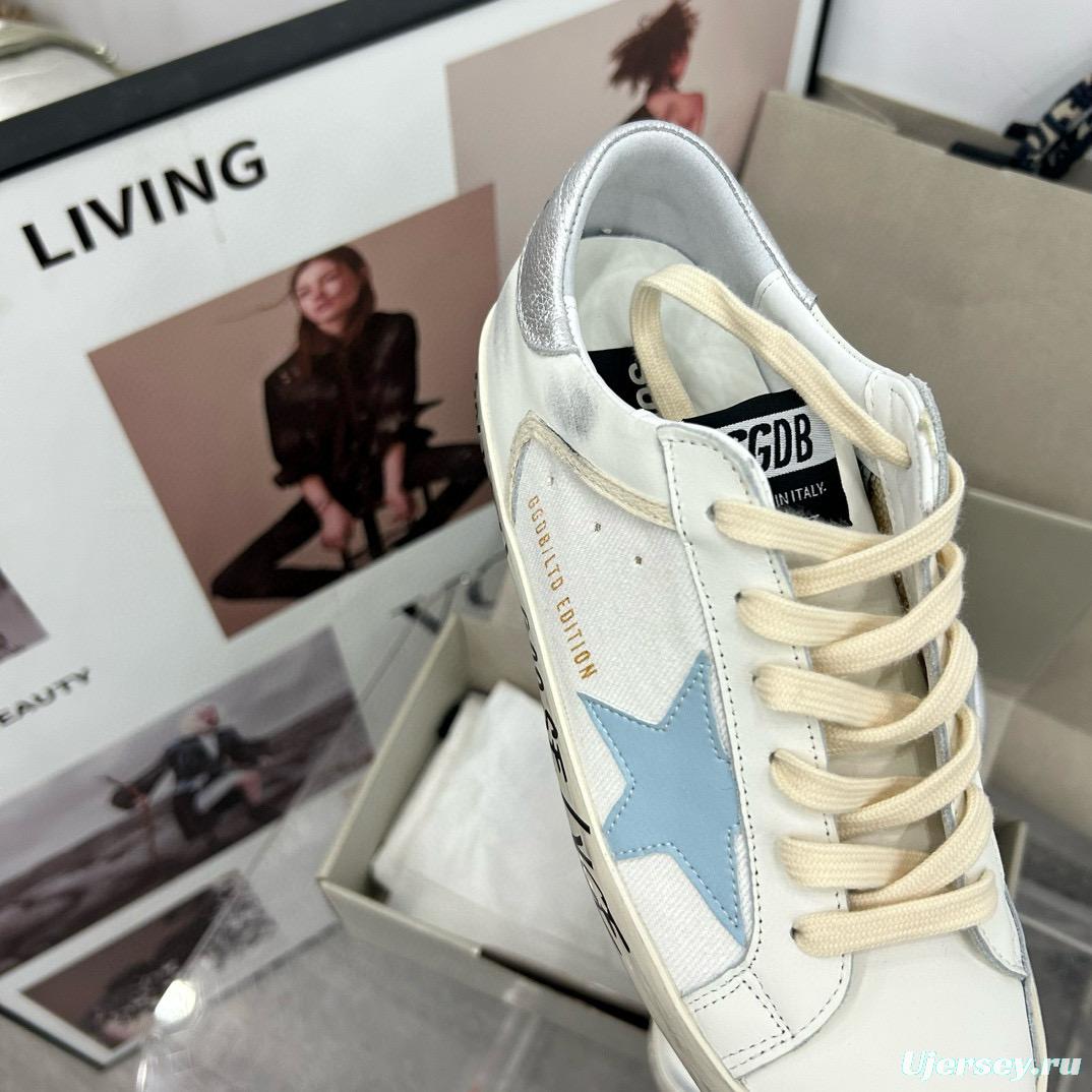 2025 Women GGDB White Light Blue Leather Suede Sneakers