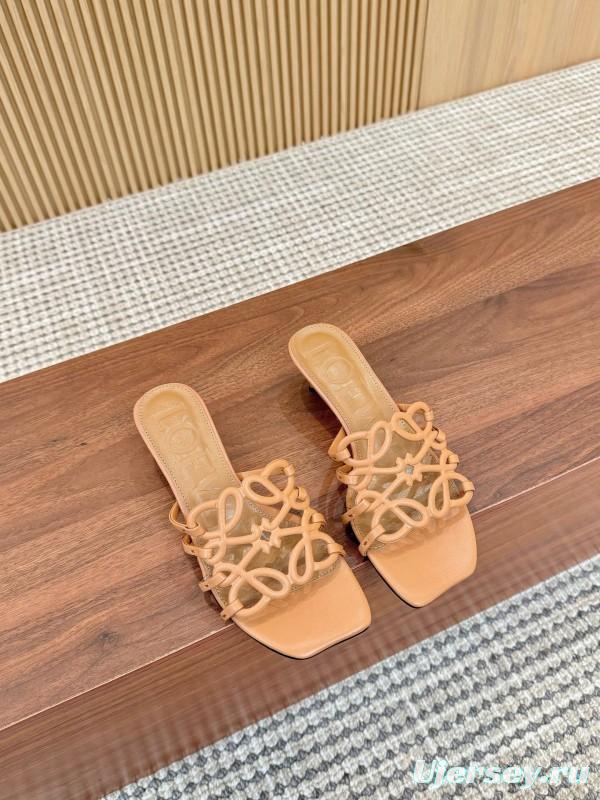 2025 Women Loewe Beige Leather Sandals LY00250