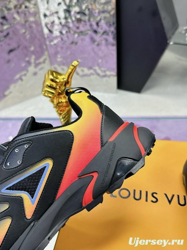 2025 Men Louis Vuitton Black Yellow Orange Mesh Leather Sneakers MJ00420