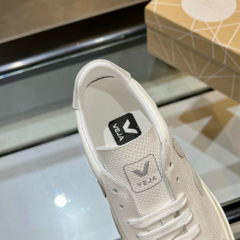 2025 Unisex VEJA White Grey Leather Canvas Rubber Sole Sneakers