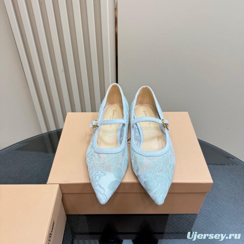 2025 Women Gianvito Rossi Light Blue Lace Leather Mary Jane KFY00260