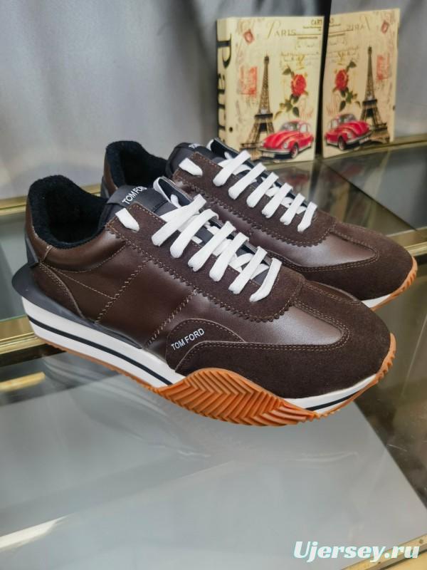 2025 Men TOM FORD Brown Black Leather Suede Sneakers LY00360(M)