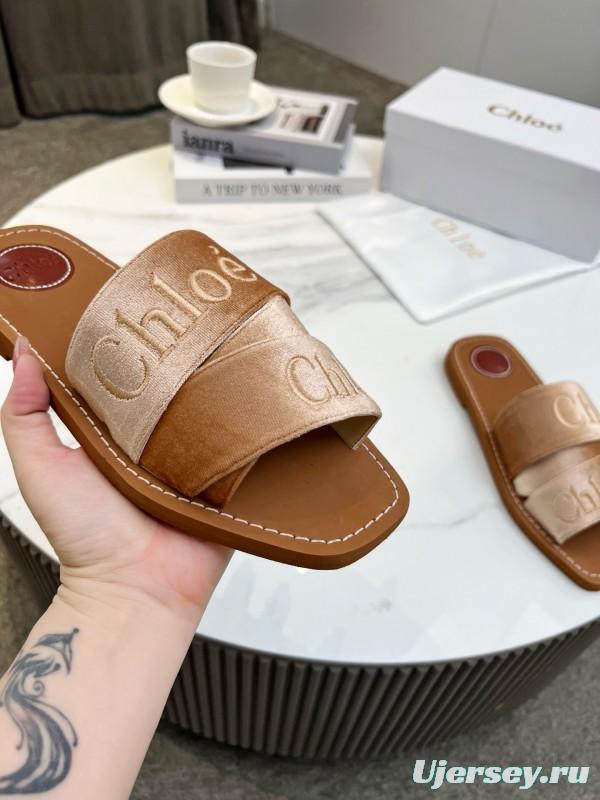 2025 Women Chloé Brown Leather Slippers LY00200