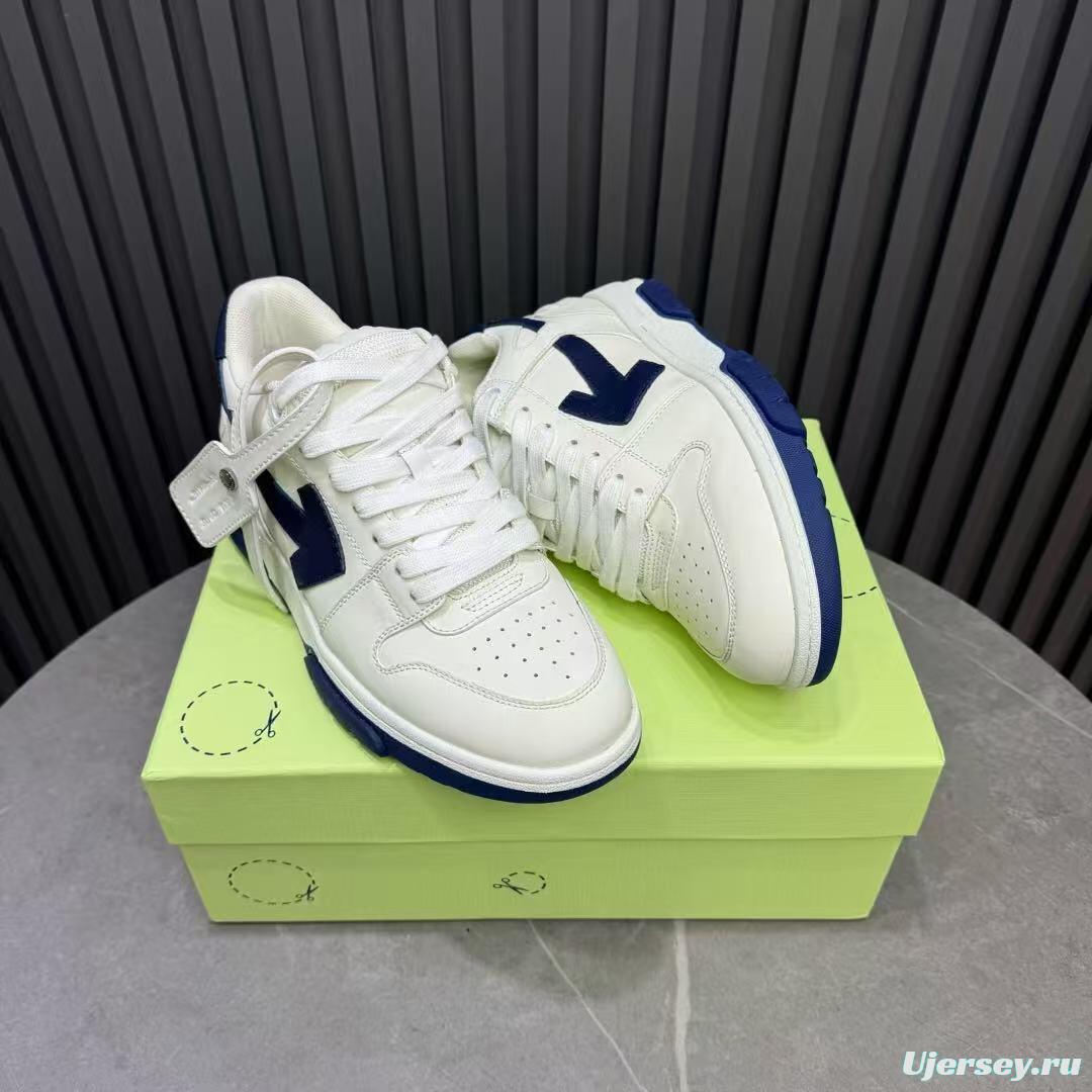 2025 Unisex Off-White White Navy Leather Sneakers KFY00310