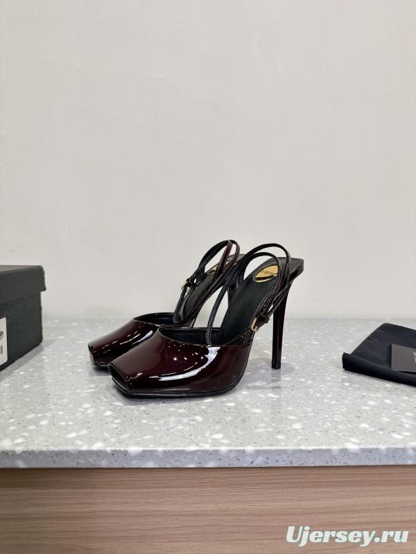 2025 Women Yves Saint Laurent Burgundy Patent Leather Slingback Stiletto Heel