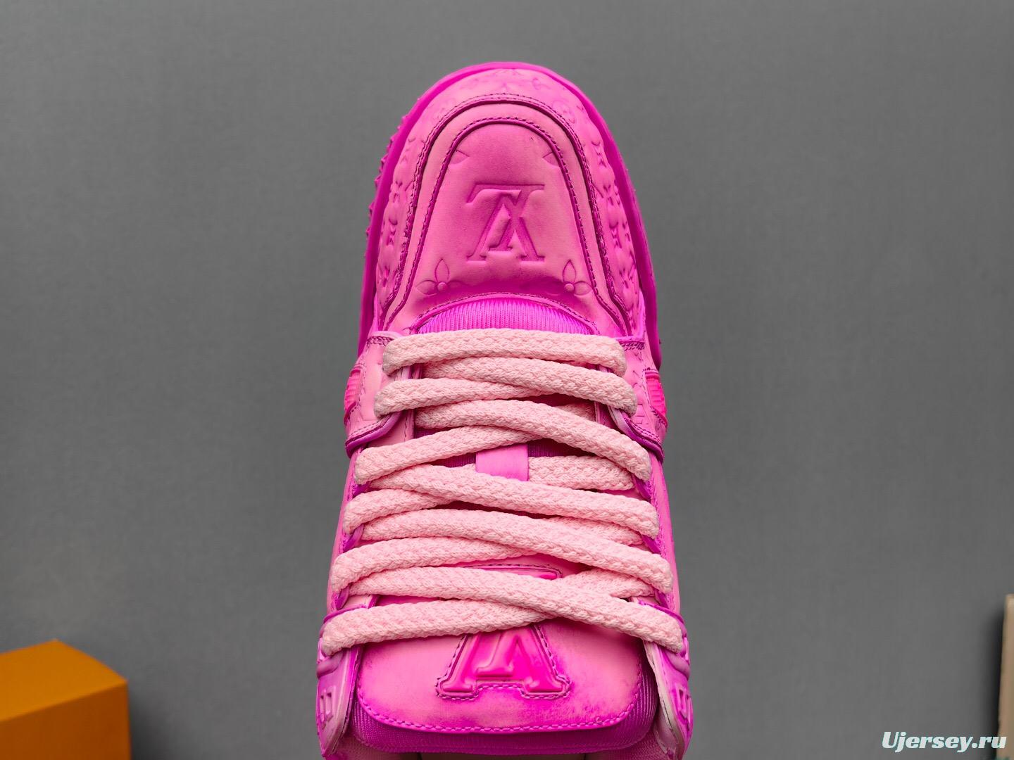 2025 Women Louis Vuitton Pink Leather Sneakers