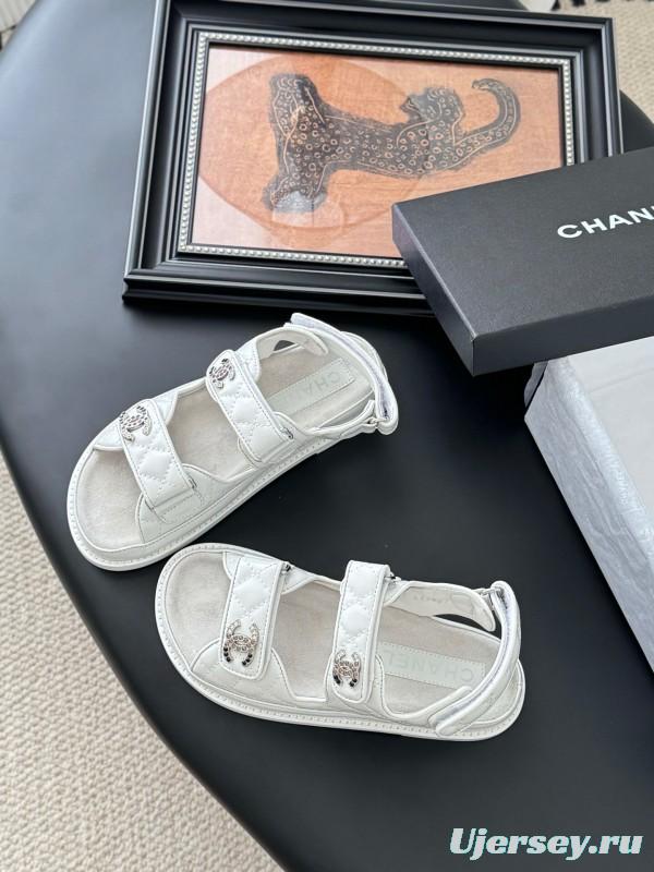 2025 Women Chanel White Leather Sandals LY00320