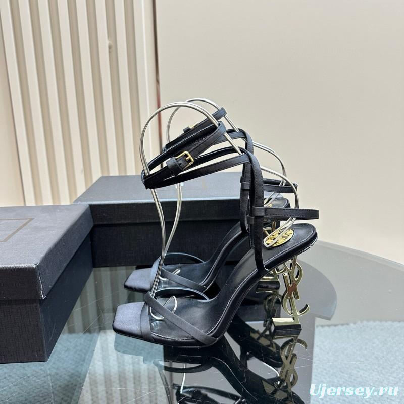 2025 Women Yves Saint Laurent Black Leather Sandals MJ00290