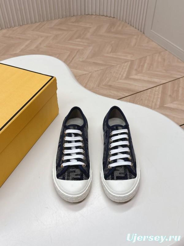 2025 Women Fendi Navy Blue Black Canvas Sneakers LY00280