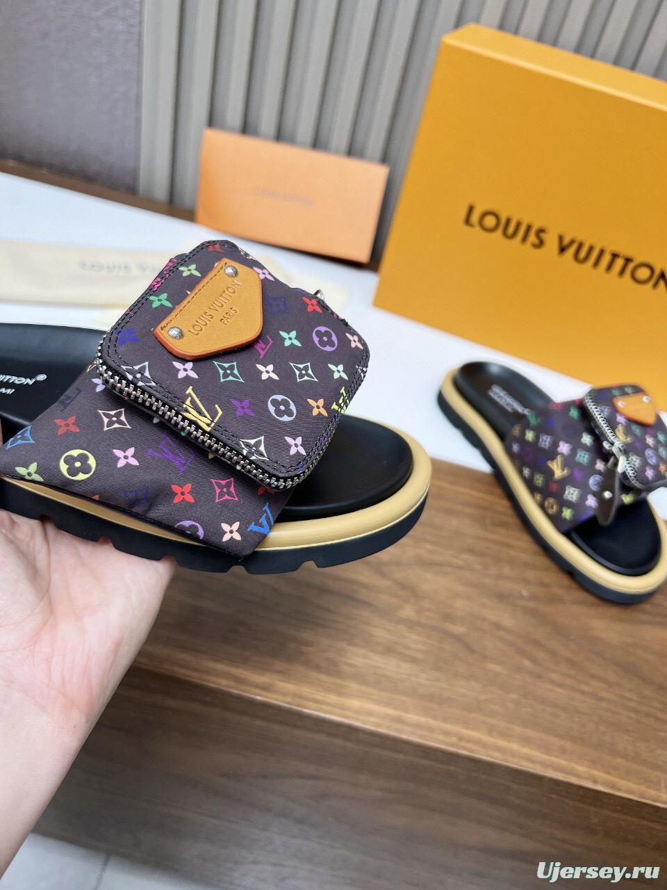 2025 Unisex Louis Vuitton Multicolor Leather Slippers KFY00230