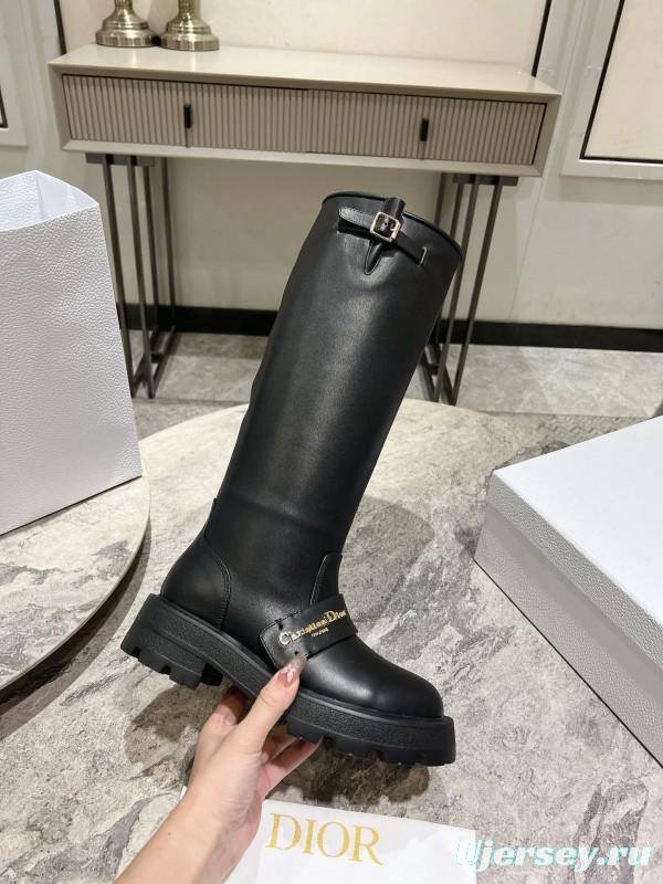 2024 Women Dior Black Leather Boots CJ Serial