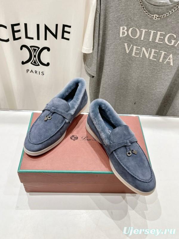 2024 Women LP Blue Suede Shearling Loafers MJ00300