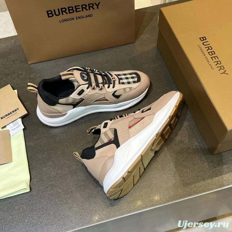 2025 Unisex Burberry Beige Black Suede Leather Cotton Sneakers Vintage Check MJ00380