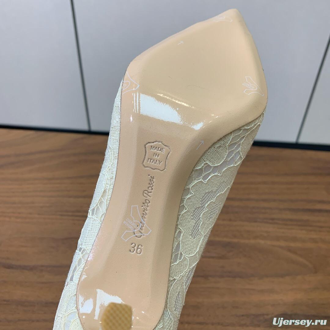 2025 Women Gianvito Rossi White Lace Leather Pumps KFY00280