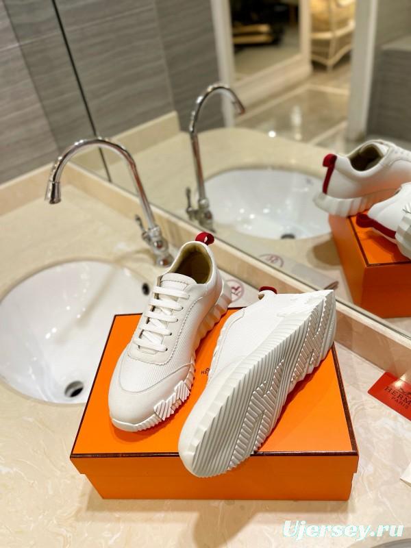 2024 Unisex Hermès White Imported Silky Calf Suede Rain Cloth Casual Sneakers MJ00320