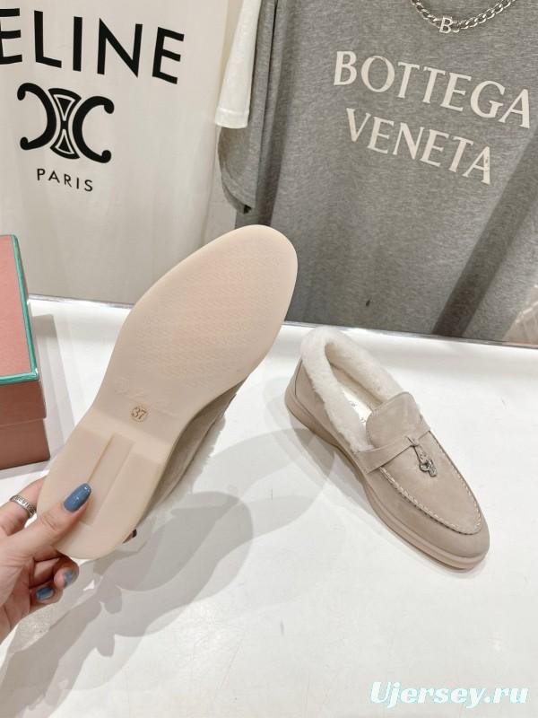 2024 Women LP Beige Suede Shearling Loafers