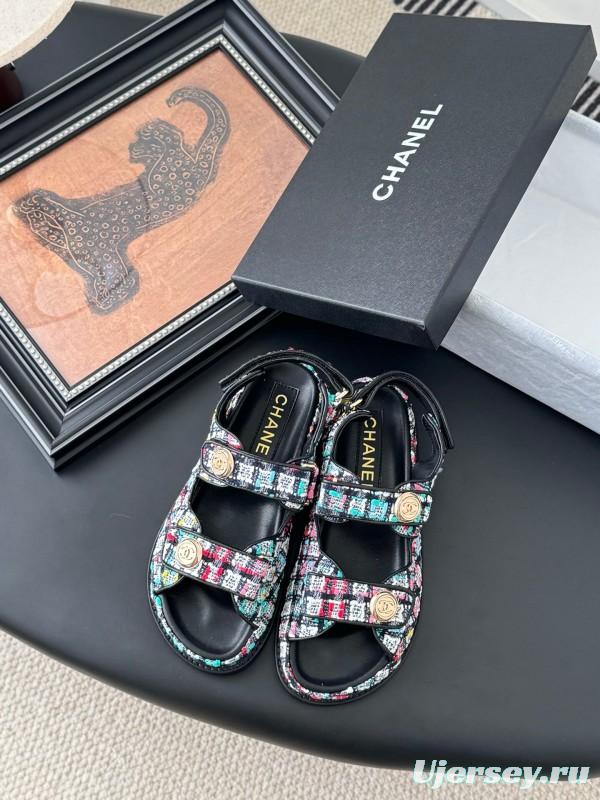2025 Women Chanel Multicolor Fabric Sandals LY00320